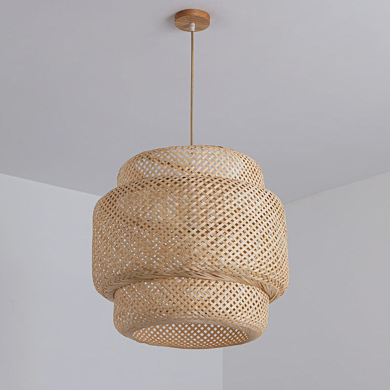 Japanese Simple Bamboo Weaving Column 1-Light Pendant Light