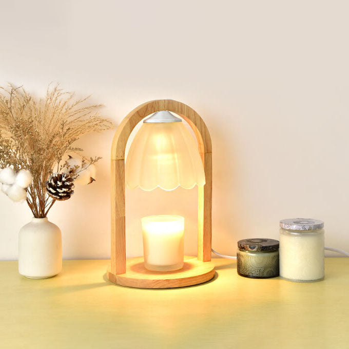 Lampe de Table à Cire Fondue avec Abat-jour en Verre et Anneau en Bois Moderne à Intensité Variable 1 Lumière 