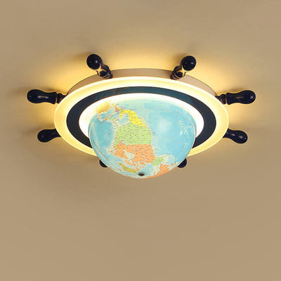 Creative Globe and Rudder Combination Design Childlike LED Flush Mount Light