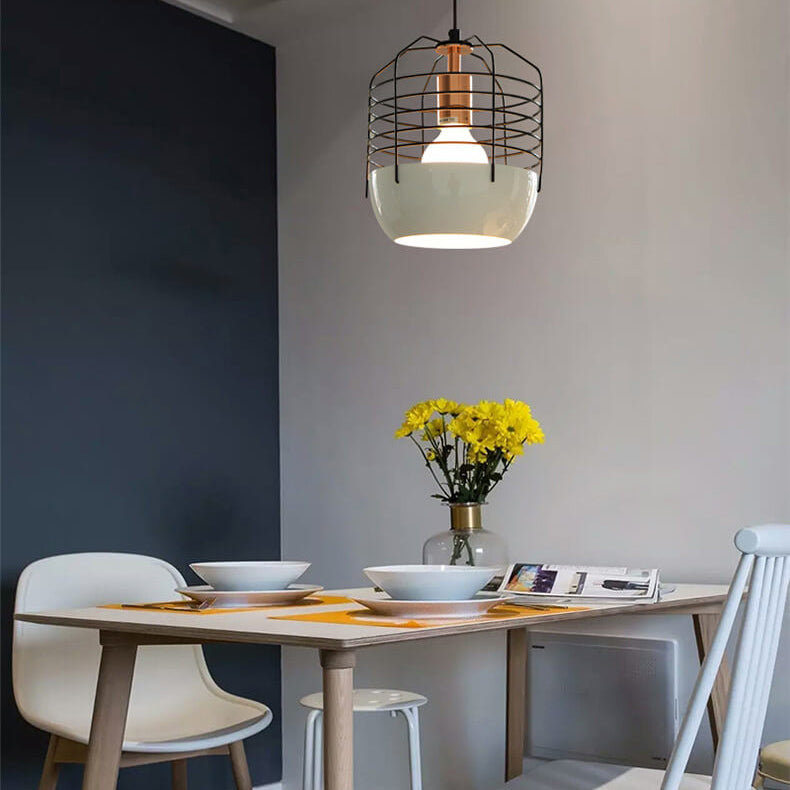 Industrial Iron Birdcage Design 1-Light Pendant Light