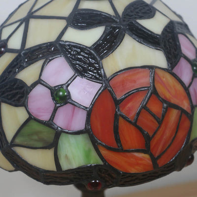 Vintage Tiffany Flower Stained Glass Dome 1-Light Table Lamp