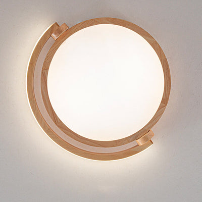 Simple Japanese Wood Log Round Acrylic LED Flush Mount Ceiling Light