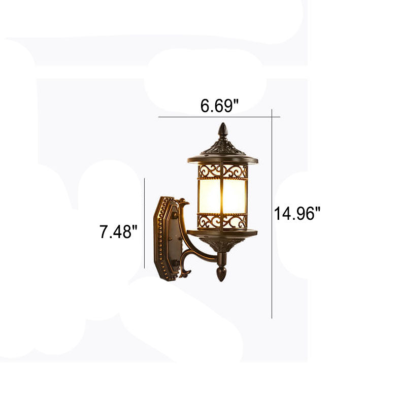 European Vintage Cylindrical Carved Outdoor Waterproof 1-Light Wall Sconce Lamp