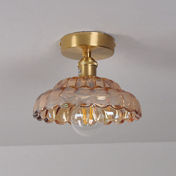 Vintage Brass Glass Dome 1-Light Semi-Flush Mount Ceiling Light