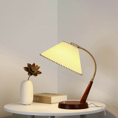 Vintage Pleated Fabric Wood Base Touch 1-Light Table Lamp