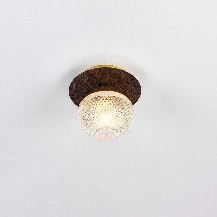 Traditional Japanese Acrylic Iron Woodgrain 1-Light Semi-Flush Mount Ceiling Light