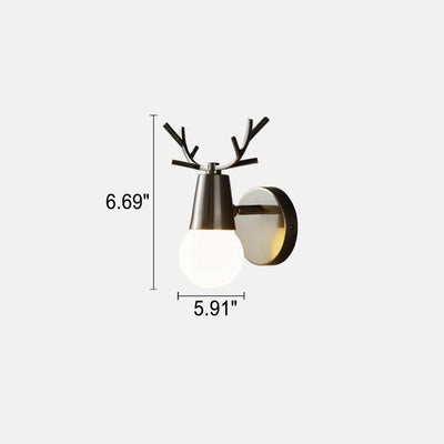 Applique murale moderne en verre avec bois de cerf en cuivre à 1 lumière 