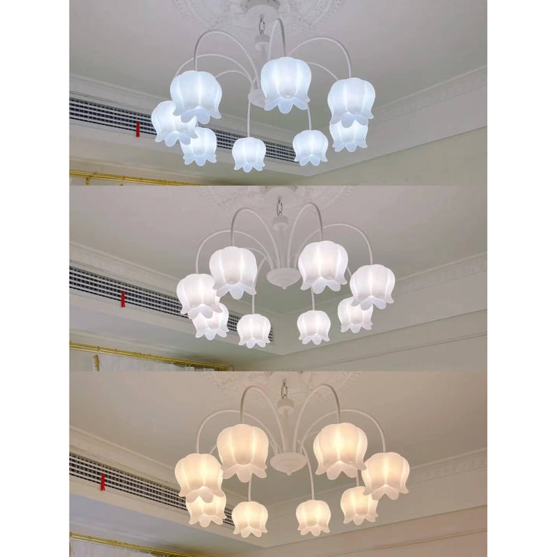 French Cream White Bellflower Acrylic 5/6/8 Light Chandelier