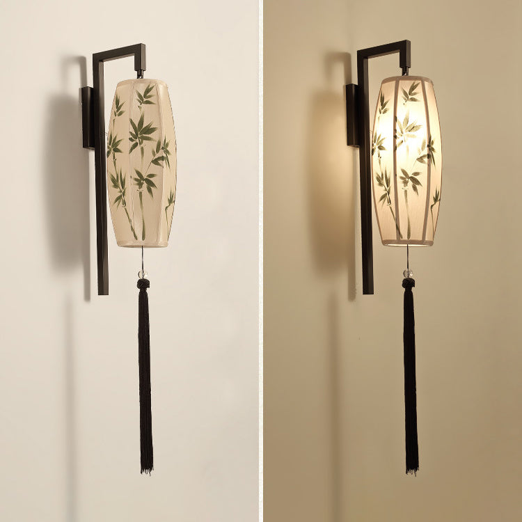 Traditionelle chinesische bemalte Stofflaternenquaste 1-Licht-Wandleuchte für den Flur 
