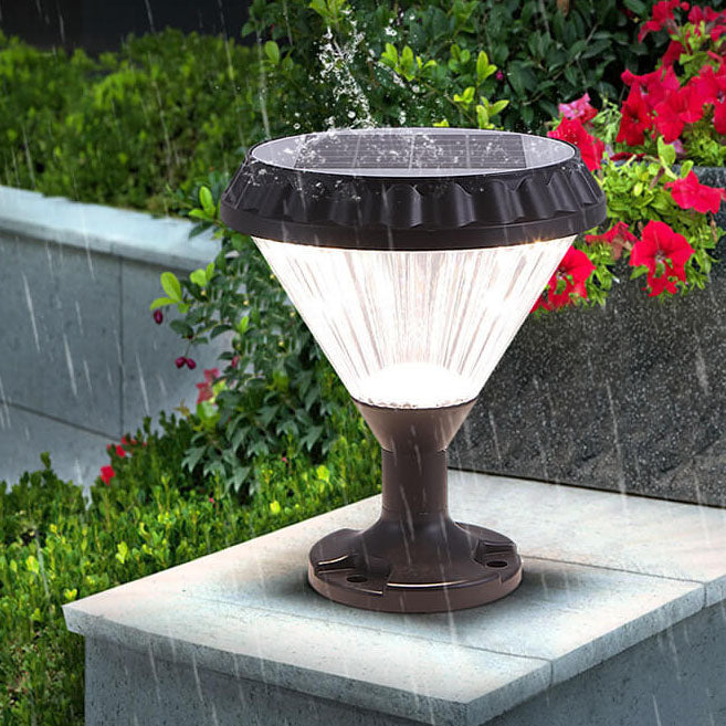 Moderne schwarze Solar-Säule aus Aluminiumguss mit Glas für den Außenbereich, wasserdicht 