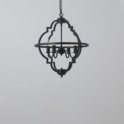 Retro Industrial Pure Black Iron Sphere 4-Light Island Light Chandelier