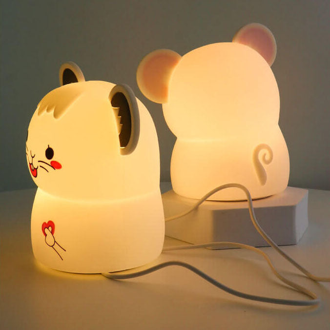Lámpara de Mesa Luz Nocturna LED USB de Silicona con Ratón Lindo de Dibujos Animados 
