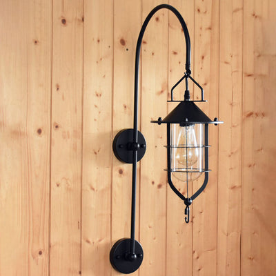 Industrial Vintage Iron Cage Curved Arm 1-Light Wall Sconce Lamp