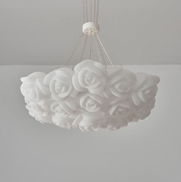 Modern Cream Rose Bouquet Iron Acrylic 7/13/19 Light Chandelier