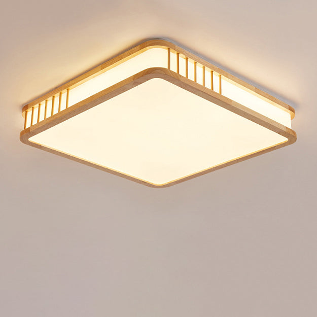 Modern Minimalist Solid Wood Acrylic Square LED Flush Mount Ceiling Light For Living Room