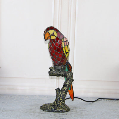 Lampe de table Tiffany American Parrot en résine avec vitrail à 1 lumière 