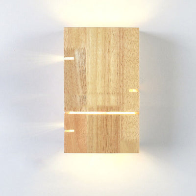 Japanese Minimalist Wooden Square 2-Light Wall Sconce Lamp