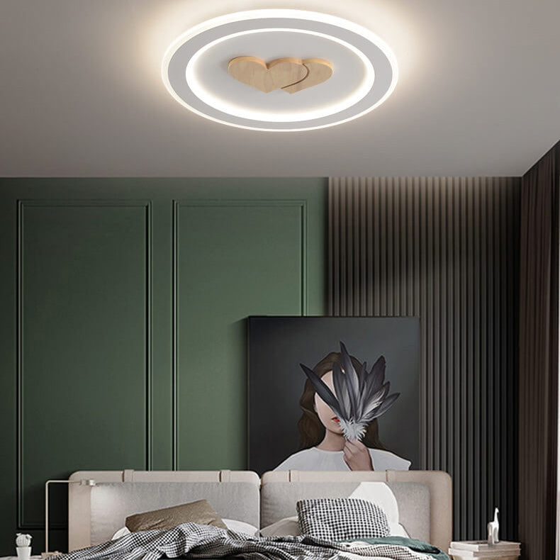 Modern Simple Solid Wood Pattern LED Flush Mount Light