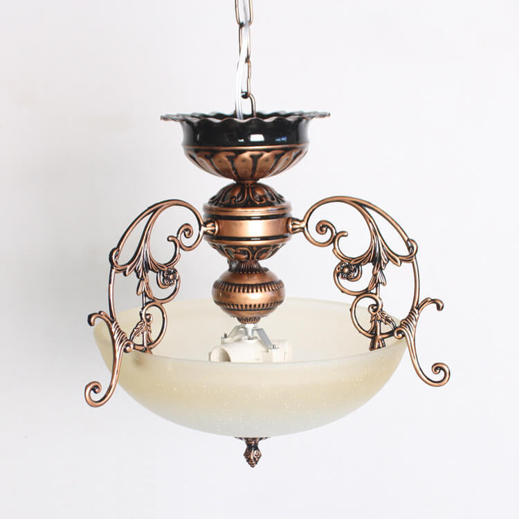 Vintage Glass Pot Lid Antique Copper Branch 3-Light Chandelier