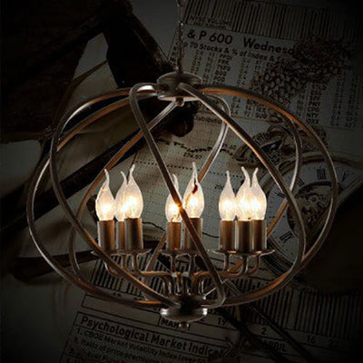 Retro Industrial Iron Candle Design 8-Light Chandelier