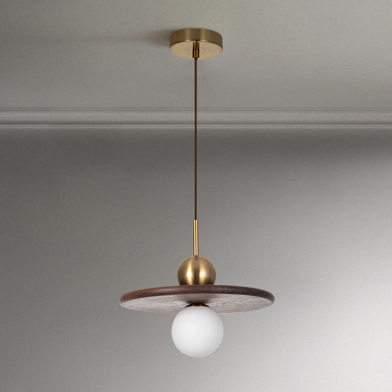 Nordic Vintage Walnut Disc Round Ball 1 - Light Pendant Light