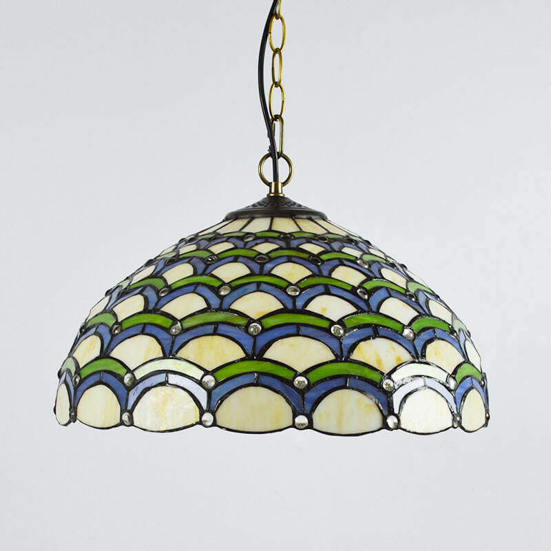 European Vintage Tiffany Glass Hardware 1-Light Pendant Light