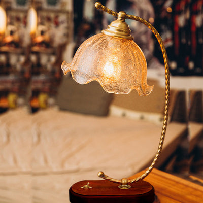 Lampe de table décorative à 1 lumière avec abat-jour en verre français rétro 