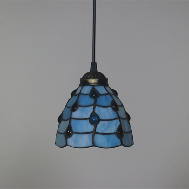 Tiffany European Gemstone Stained Glass Round 1-Light Pendant Light