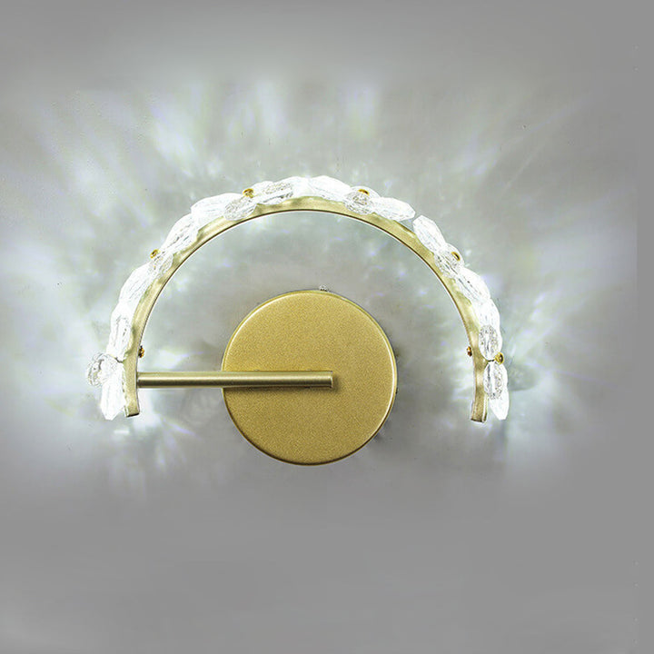 Aplique de pared LED en forma de media luna con flor de cristal dorado nórdico 