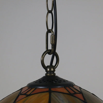 Vintage Tiffany Orange Stained Glass Dome Antique 1-Light Pendant Light