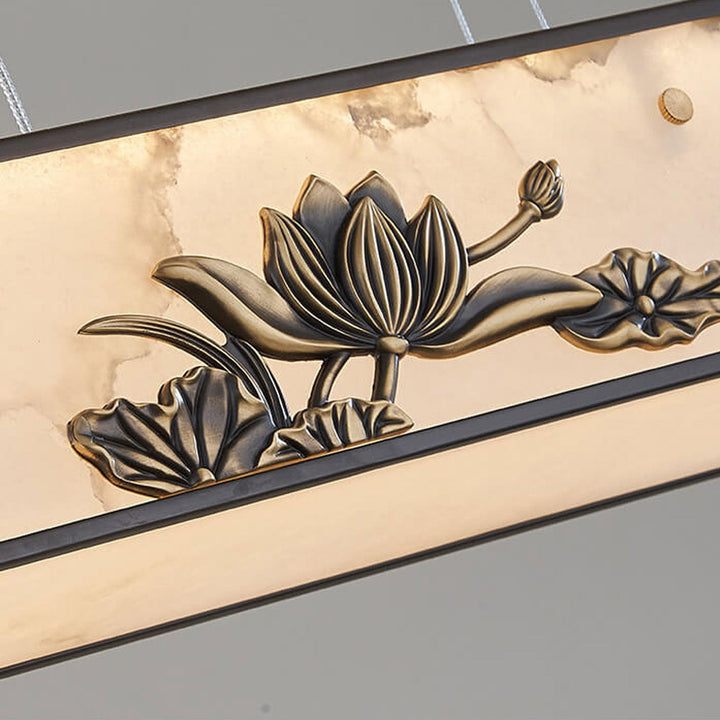 Moderne Luxus Marmor Lange Kupfer Zen Insel Licht LED Kronleuchter 