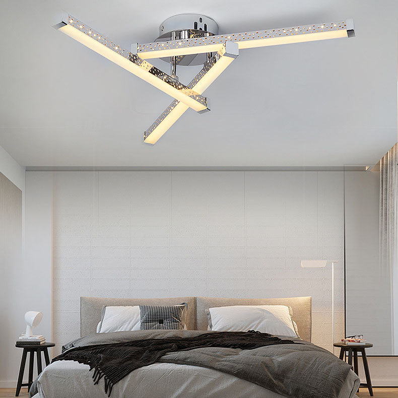 Modern Minimalist Stainless Steel Iron Triangular Hollow LED Semi-Flush Mount Ceiling Light For Living Room &amp; Bedroom