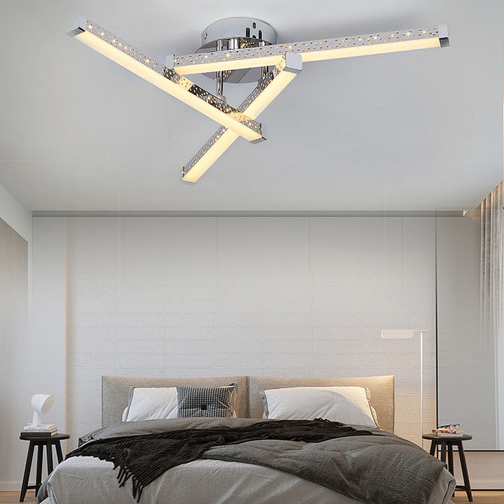 Modern Minimalist Stainless Steel Iron Triangular Hollow LED Semi-Flush Mount Ceiling Light For Living Room &amp; Bedroom