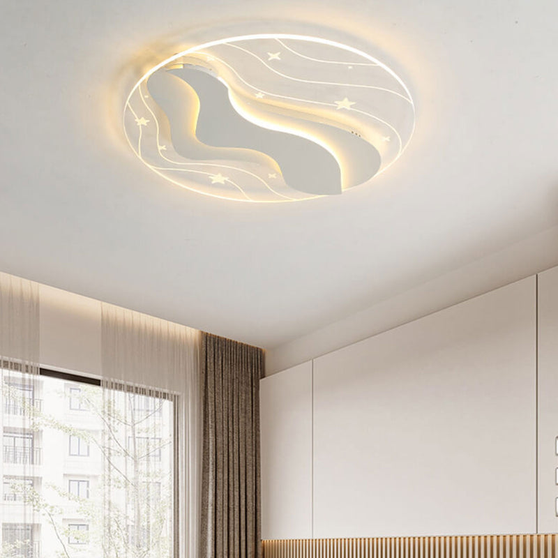 Modern Wrought Iron Acrylic Round LED Flush Mount Ceiling Light