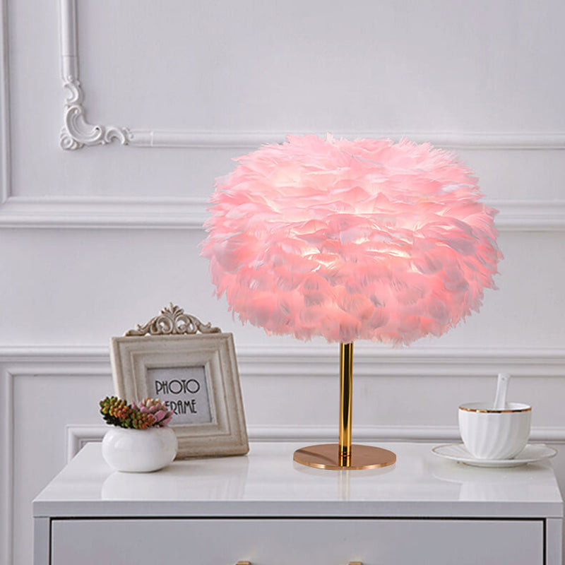 Lampe de table à 1 lumière à base ronde en plumes d&