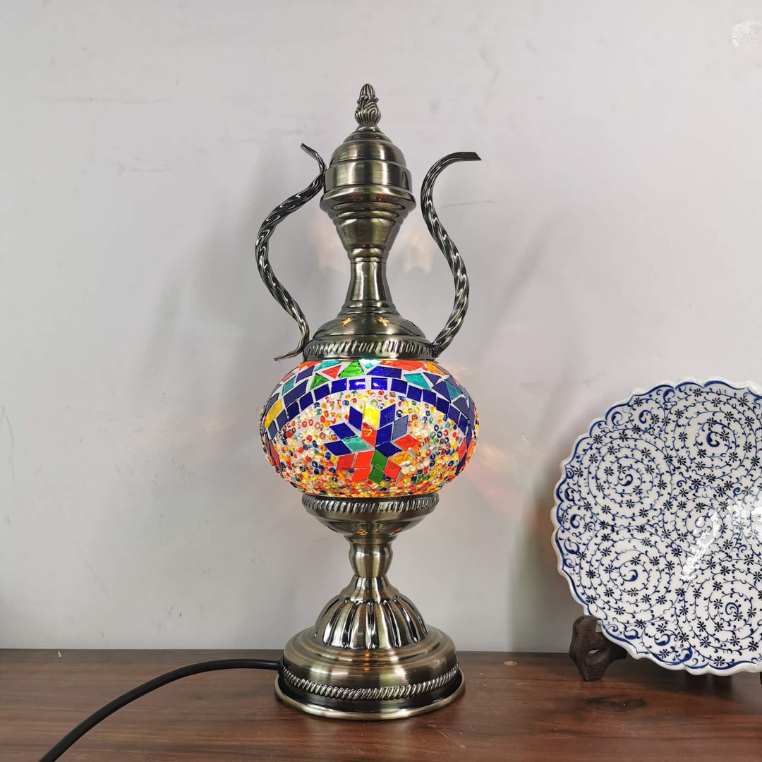 Diseño de cafetera de vidrio vintage turca hecha a mano, lámpara de mesa de 1 luz 