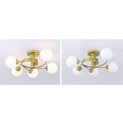 Nordic Light Luxury Glass Ball Spiral Design 3/5 Light Semi-Flush Mount Ceiling Light