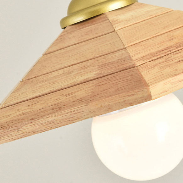Traditional Japanese Oak Geometric Cone 1-Light Semi Flush Mount Ceiling Light For Living Room