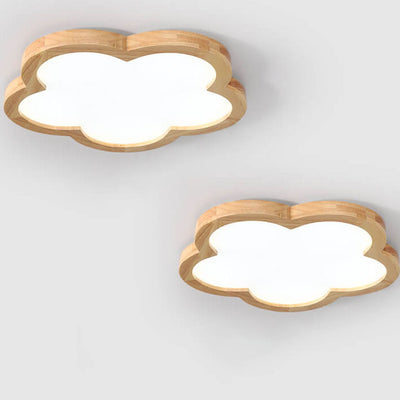 Nordic Simple Solid Wood Flower LED Slim Kids Flush Mount Ceiling Light