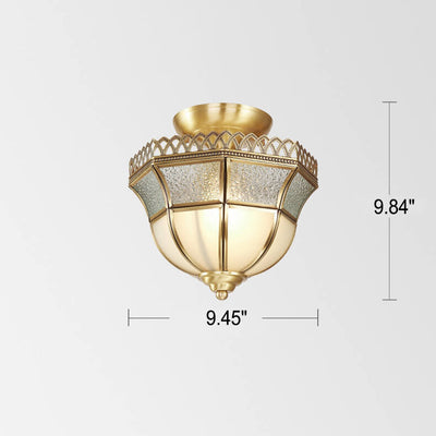 Modern Luxury Glass Brass Bowl Shape Lace Design 1-Light Semi-Flush Mount Ceiling Light