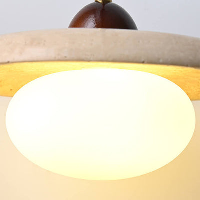 Vintage Simple Glass Solid Wood Stone Round 1-Light Pendant Light