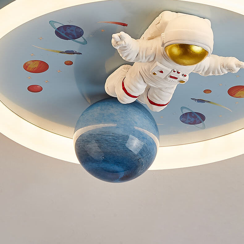 Childlike Cartoon Resin Astronaut Round Acrylic LED Flush Mount Ceiling Light