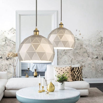 Industrial Simple Iron Diamond Hollow Dome 1-Light Pendant Light