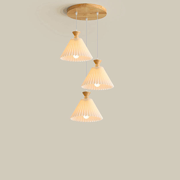 Lustre nordique à cône plissé en bois, 1/3 lumières, luminaire d&