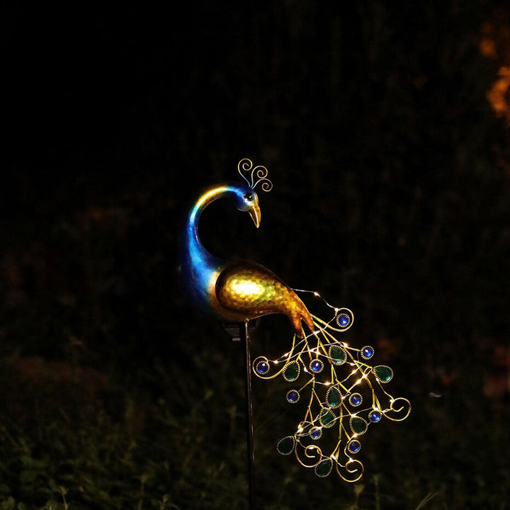 Lampe de sol décorative de pelouse extérieure à LED en forme de paon en fer industriel solaire 