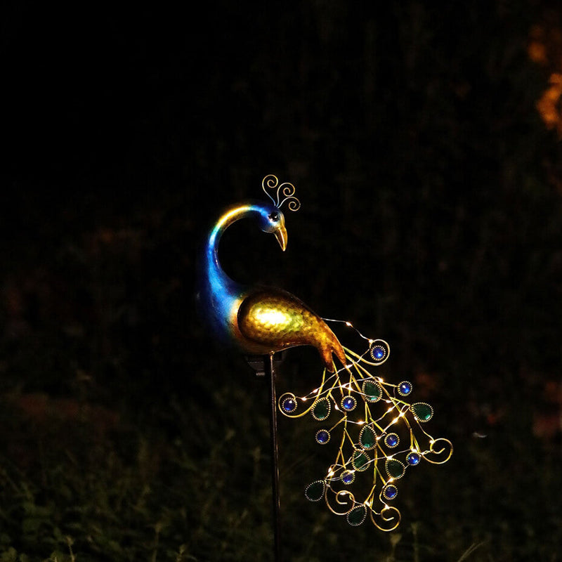 Solar Industrial Iron Peacock Shape Design LED Outdoor Decorative Lawn Floor Lamp