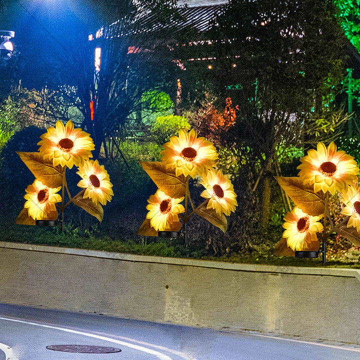Luz de paisaje para jardín al aire libre con LED de 3 cabezas Solar Sunflower 