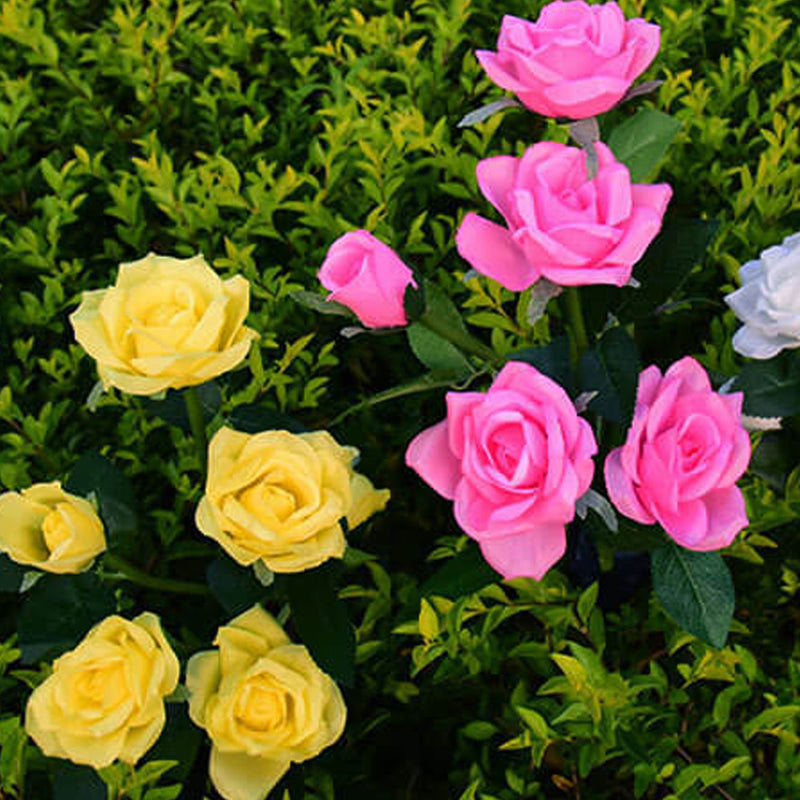 Moderner Solar-Rosen-Blumenstrauß 5-köpfiger LED-Garten-dekorativer Boden-Einsatz-Landschaftslicht im Freien 