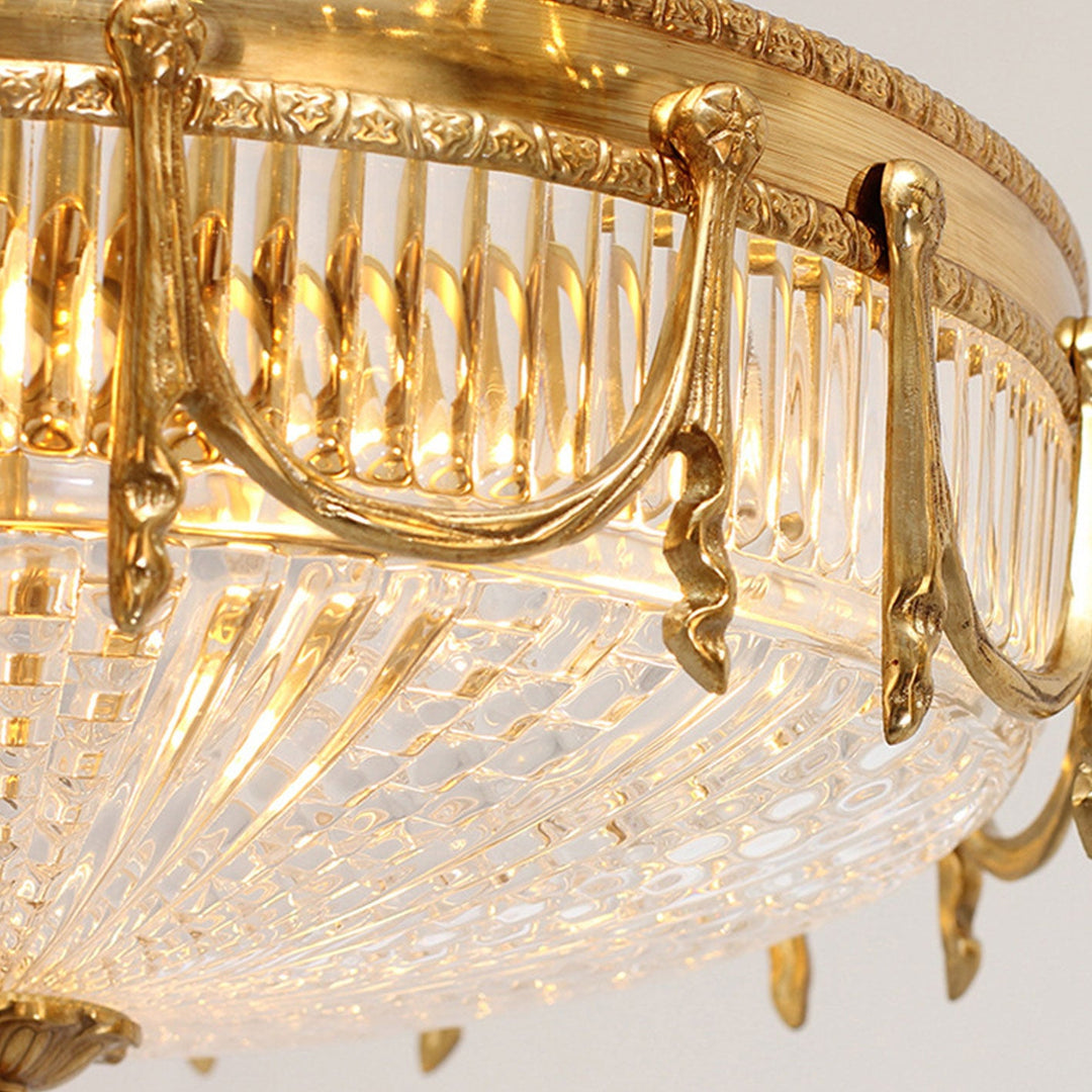 European Light Luxus Deckenleuchte aus Kupfer und Glas, rund, 4 Lichter 