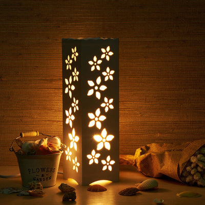 Modern Creative Hollow Carved Square Column 1-Light Table Lamp